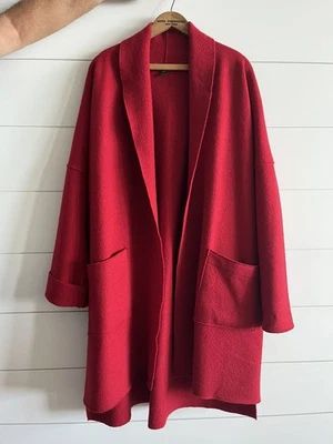 Eileen Fisher Red  Lightweight  Boiled Wool Long Coat XL .
