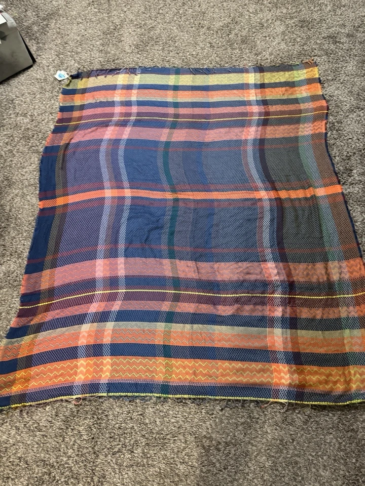 Anthropologie Vismaya Manta Bufanda 140”x80” Azul Y Naranja Cuadros Nuevo Con Etiquetas Foto 4 de 4