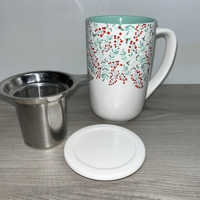 David's Tea Nordic Mug With Infuser Strainer & Ceramic Lid 3 Piece Set