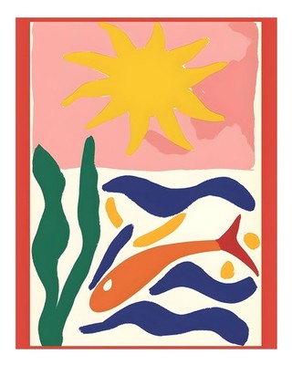 Colorful Abstract Sun and Ocean Poster Wall Art Premium Quality