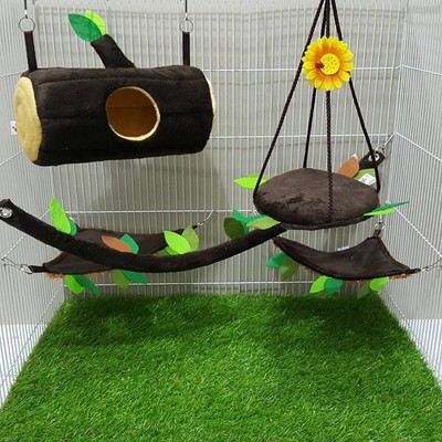 Hot Sale! 5 Pcs Sugar Glider Cage Set Log Forest Pattern, Small Pet,Hamster