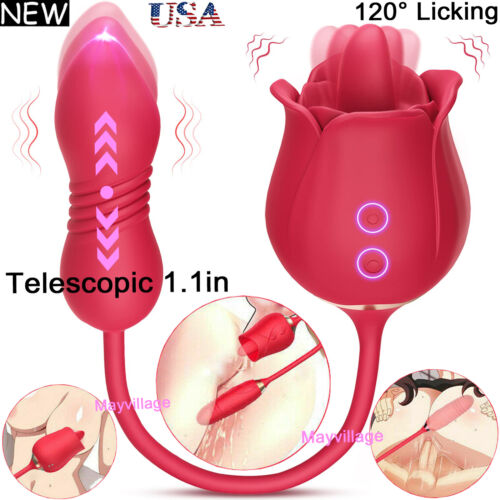 Tongue Licking Rose Vibrator Clit G-spot Telescop Dildo Bullet Sex Toy for Women eBay