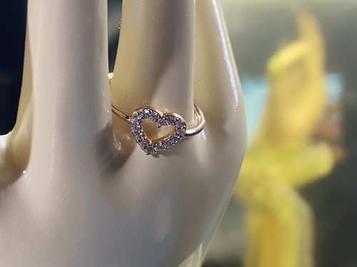 Sterling Silver 925 Ring Gold Plated Heart Cubic Zirconia 0.86g Size L - Picture 3 of 10