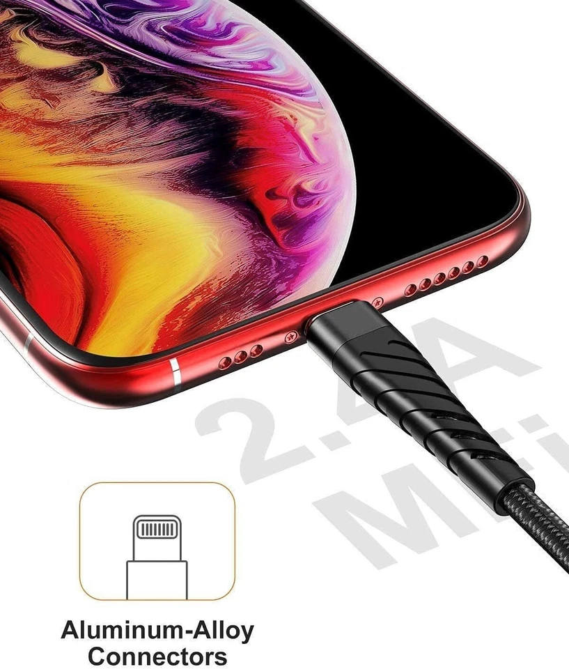 3/6/10ft Fast Charger USB Cable For iPhone 6 7 8Plus iPhone XR Xs Max 11 12 13 - Image 2 of 4