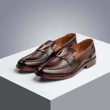 Handmade men brown leather moccasin, dress leather shoes for mens, loafer shoes