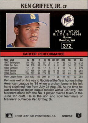 MLB ケン・グリフィーjr 　カード 1991 Leaf #372 Ken Griffey Jr. - NM-MT | eBay