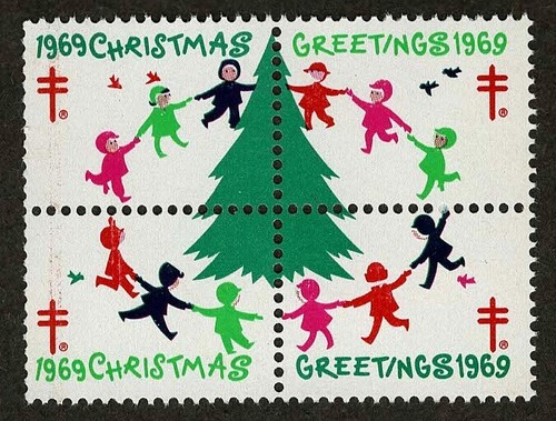1969 WX237 Children Around the Tree Block of 4 Christmas Seals/Stamps MNH (A) - Picture 3 of 4