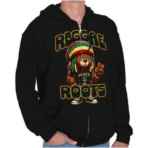 Urban Streetwear Reggae Roots Teddy Bear Sweatshirt Zip Up Hoodie Men Women