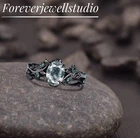 Unique black gold moss agate ring set Nature Inspired aquatic engagement  Ring
