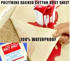 2 X POLY BACKED ECONOMY LAMINATED COTTON DUST SHEET 12FT X 9FT 100% WATERPROOF .