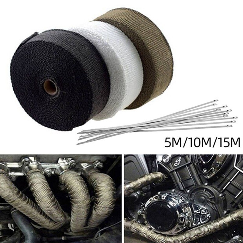 New Exhaust Heat Wrap Roll for Motorcycle Fiberglass Heat Shield Tape with Ties