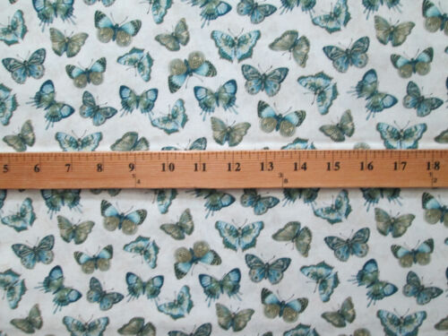 Butterfly Butterflies Monarch Blues Greens Creamy Cotton Fabric BTHY - Picture 4 of 6