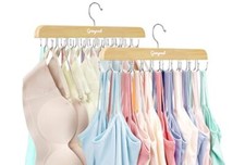 Bra Hanger for Closet Tank Top Hanger w/20 Hooks Capacity Foldable Wood Space...