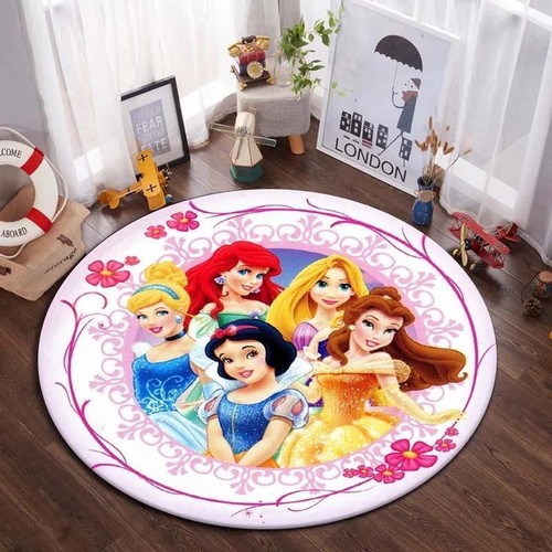 Alfombra de piso redonda para niños 3D Disney Princess niños niñas dormitorio alfombra silla alfombra - Imagen 6 de 13