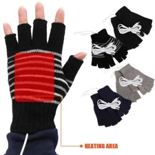 Warm USB Rechargeable Heated Gloves Half Finger Hand Warmer Mittens Glove Unisex