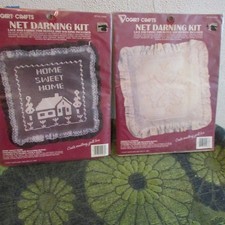 2 NEW VINTAGE VOGART CRAFTS NET DARNING KITS. AMERICANA FLOWER, HOME SWEET HOME.