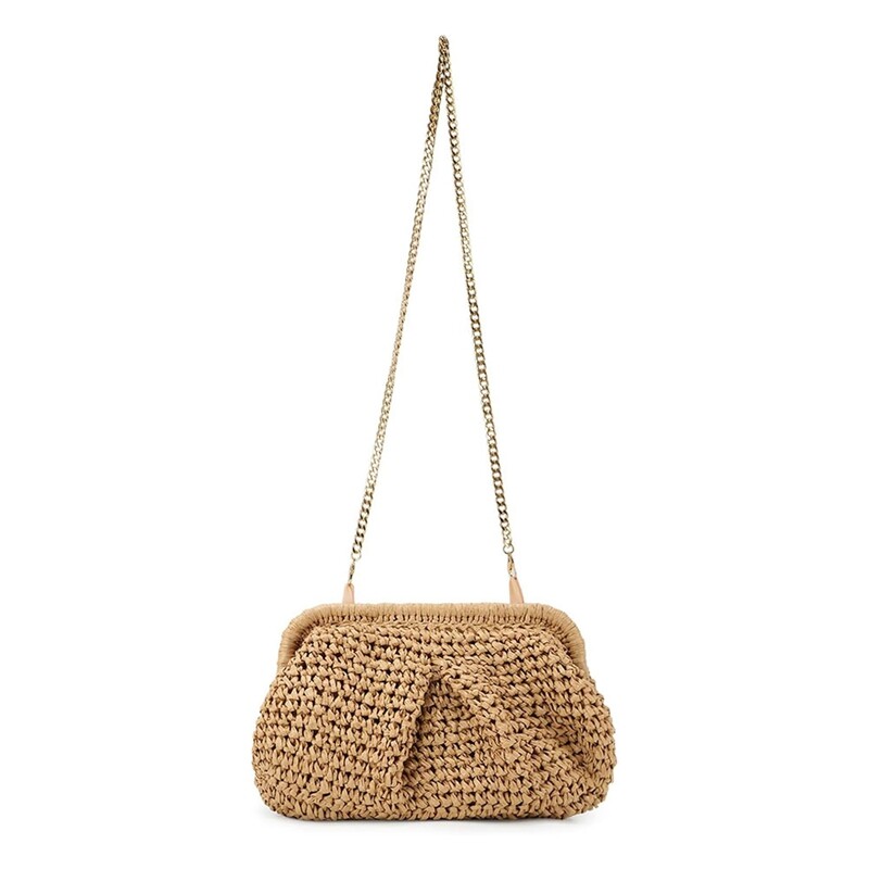 Lanmijia Knödel Clutch Häkeltasche | Gewebte Handtasche Wolken Design 30x20cm