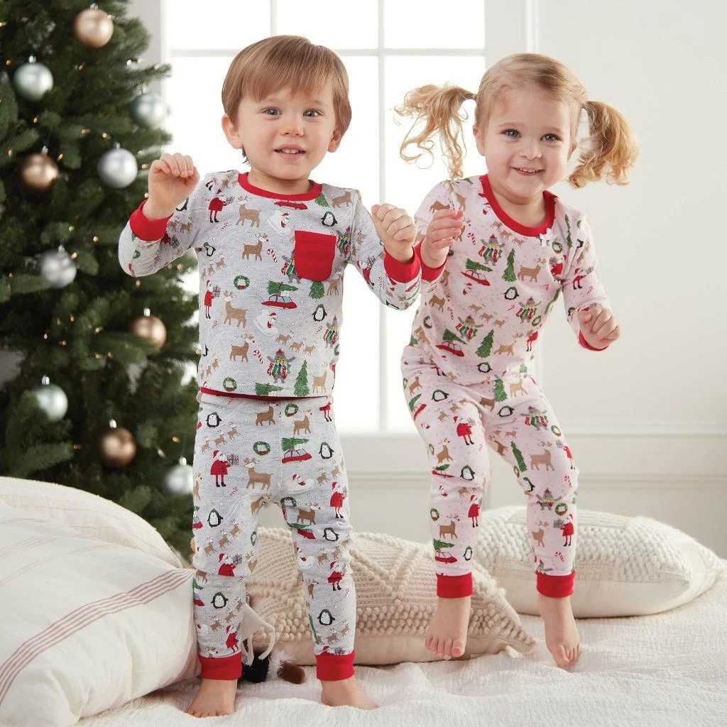 Mud Pie Kids Classic Christmas Santa Reindeer Print Gray Boys 2 Pc