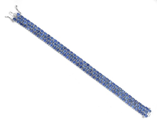 Natural Kyanite Gemstone 925 Sterling Silver Three Line Tennis Bracelet Jewelry - Picture 4 of 8