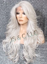 Heat OK Human Hair Blend Full Lace Front WIG Long Wavy Light Grey Mix WBKM