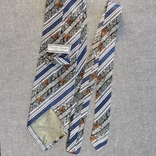 Tesoro Rosso silk necktie monkeys diagonal stripe navy silver handmade 4 inch