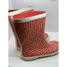 Coach Women's Sz 5B Ursula Rain Boot Rubber White/Red Boots