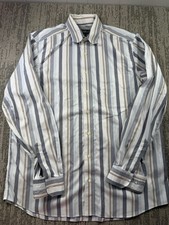 Eddie Bauer Dress Shirt Mens LT Blue Stripe Classic Fit Wrinkle Resistant LS