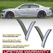 Fit 15-24 Dodge Charger [All White] Front+Rear Fender Side Marker Light Lamp SET