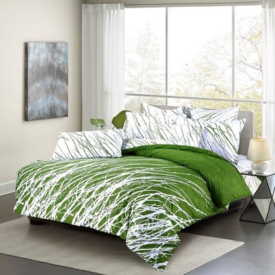 OPEN BOX ITEM: Green Tree Branches 100% Cotton Bedding Set: 3pc Duvet Cover Set