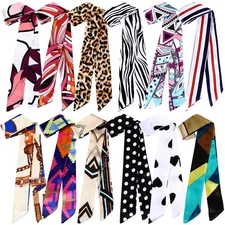12 Pcs Women Handbag Head Scarf Hair Purse Scarf Handle Ribbon Satin Head Nec...