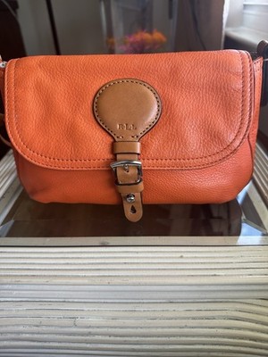 Lauren Ralph Lauren Women's Small Orange Pebbled Leather Crossbody Bag Last Pic