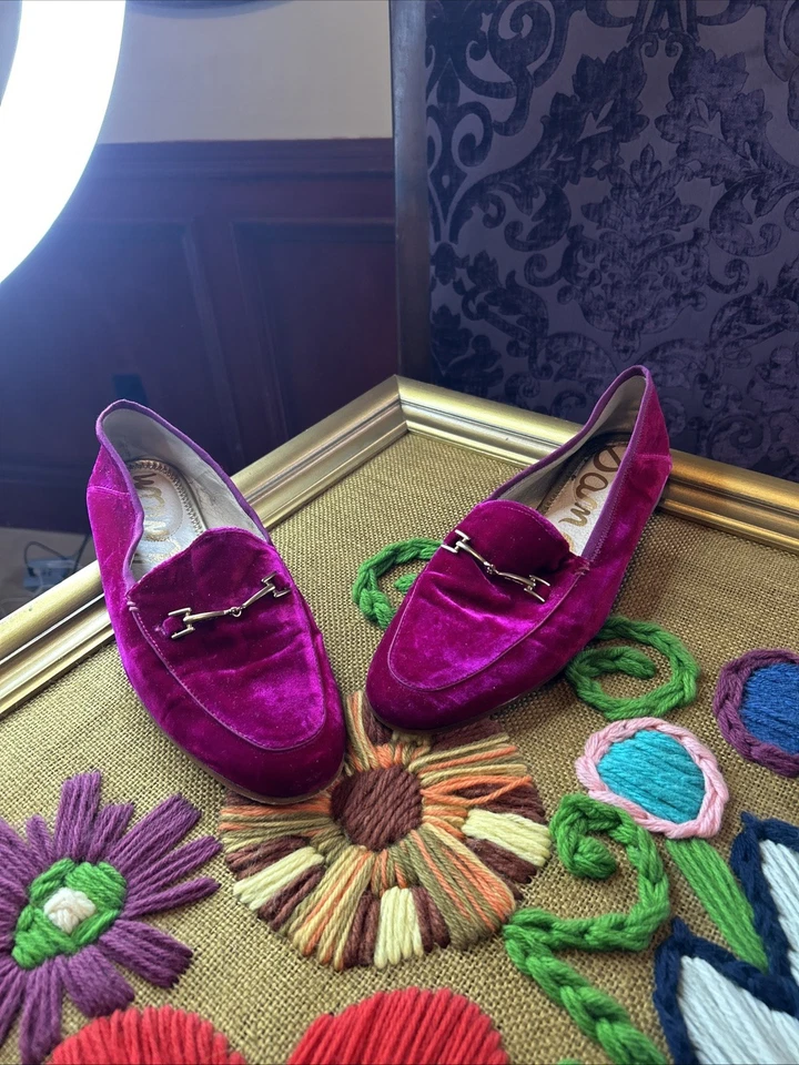 Mocasines Sam Edelman Lorraine Terciopelo Fushia Lior Talla 9 Broca Dorada Preppy Pisos Foto 2 de 4