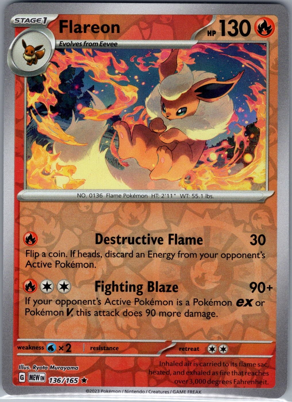 Flareon 136/165 Reverse Holo SV: Scarlet & Violet 151 - Pokemon Card - NM