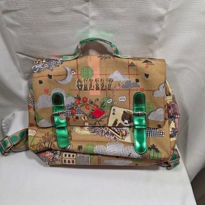 Vintage Oilily Canvas Satchel Backpack Purse Whimsical Fairytale Storybook Rare