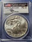 2014 AMERICAN SILVER EAGLE PCGS MS70 JOHN MERCANTI SIGNED FLAG LABEL