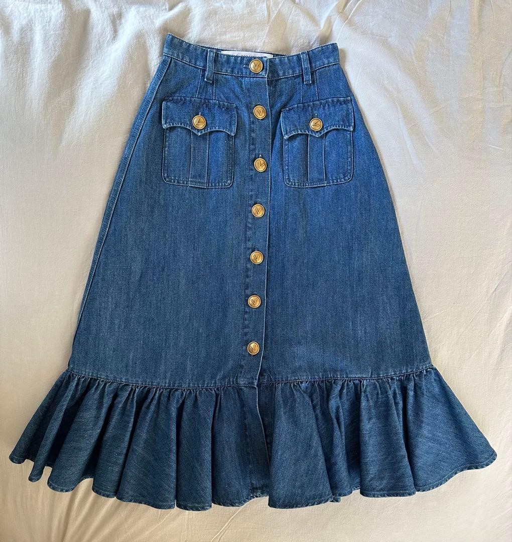 USED VALENTINO LOGO LIGHTWEIGHT DENIM SKIRT DRESS CHANEL VERYGOOD