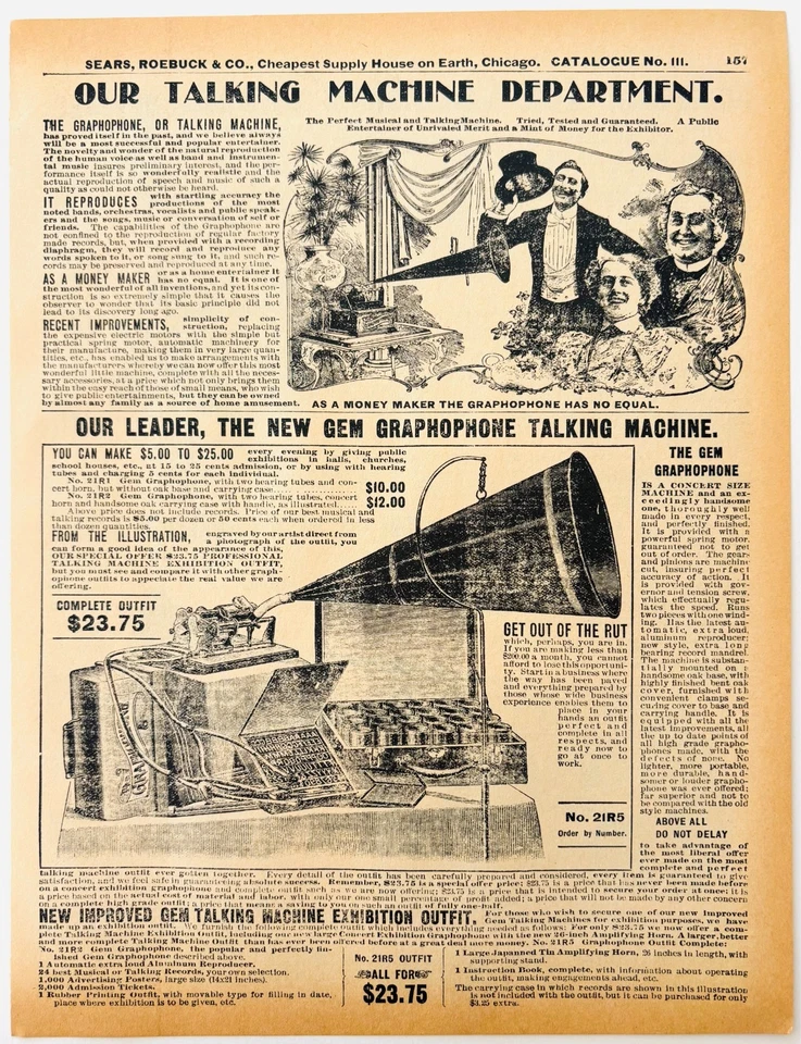 1969 Graphophone Talking Machine 1901 Repro Advertisement Sears Music DWU16H - Image 2 of 2