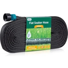 Flat Soaker Hose 50 FT for Garden Beds, 50Ft 1/2" Linkable Consistent Drip 50FT