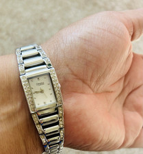 Bulova Women's Diamond Accent Silver Stainless Steel Rectangular Wristwatch