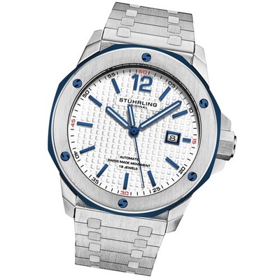 Stuhrling 4047 2 Fortitude Automatic Diver Date White Dial Date Mens Watch