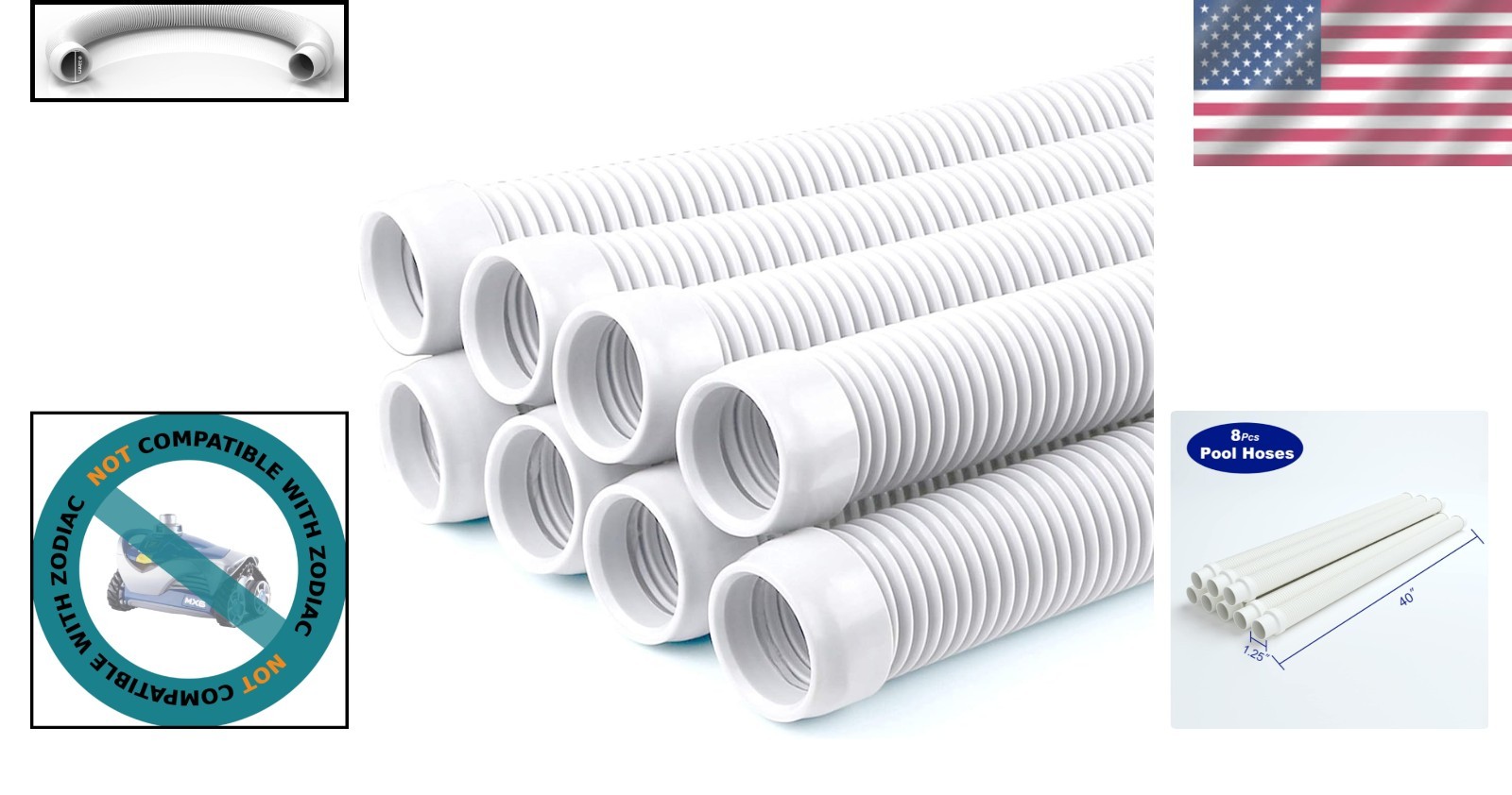 Pool Vacuum Hose Set - 8 Hoses, 1.5” Diameter