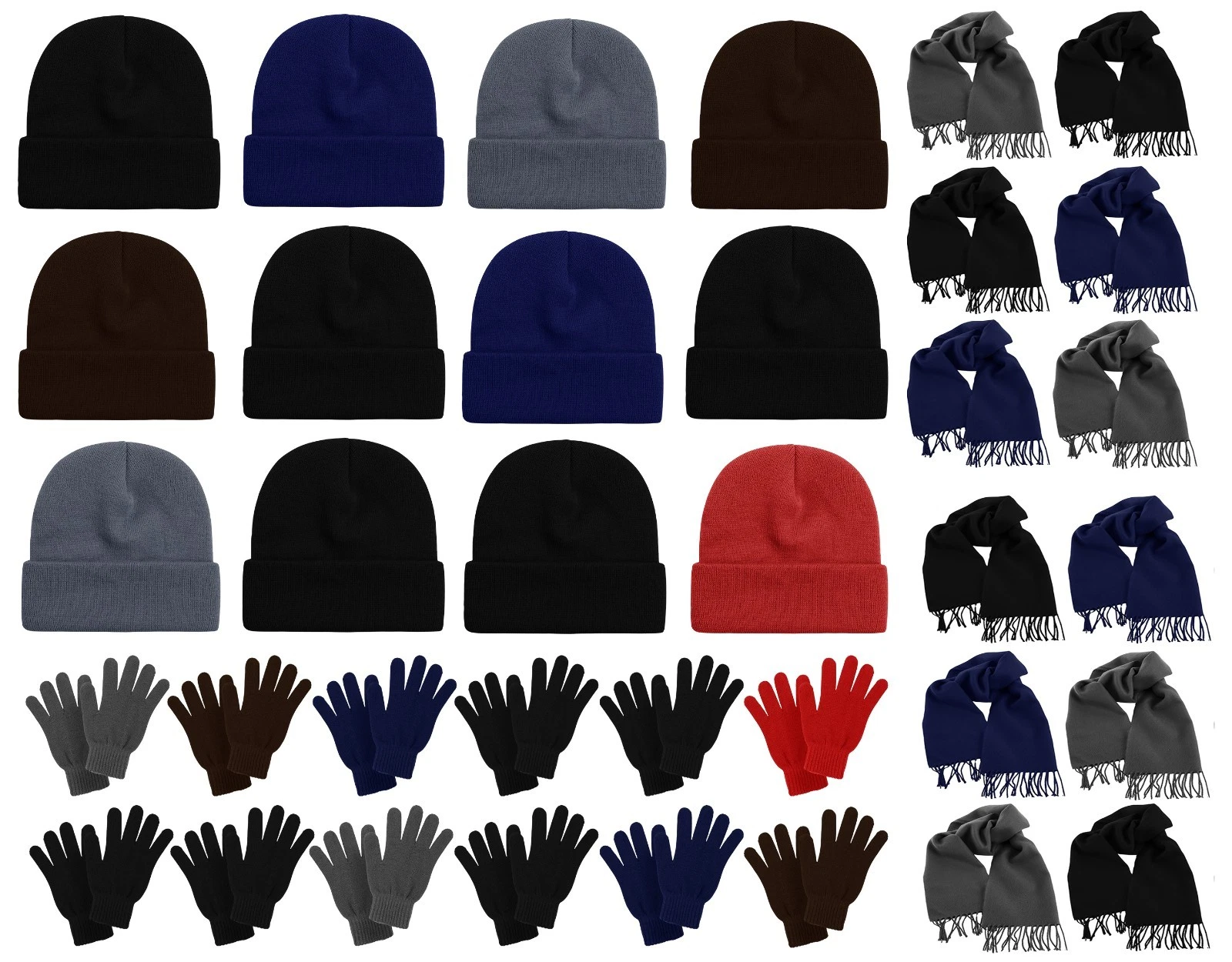 36x Winter Gloves, Beanies, Fleece Scarf Unisex Bulk Pack Donation Charity Care