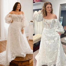 Elegant Strapless Wedding Dresses Detachable Long Sleeves Full Lace Bridal Gowns