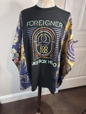 Upcycled Foreigner Jukebox Hero Kantha Quilt Women’s Poncho Top Custom OSFM NEW