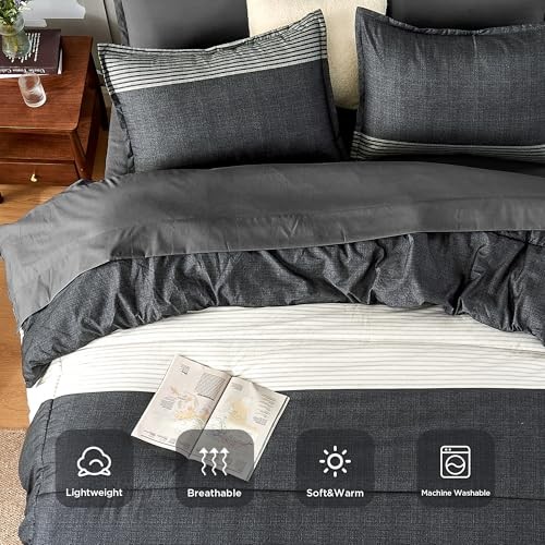 Set piumone misura 7 pezzi - letto a righe bianco nero King 02 - nero bianco - Foto 4 di 8