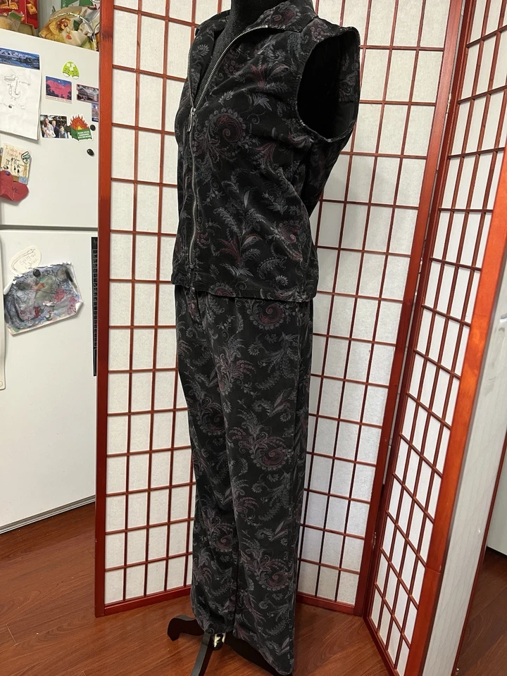 Crazy Horse de Liz Claiborne Años 90 Vintage Pana Paisley Negra y Morada 2 Piezas Foto 4 de 4