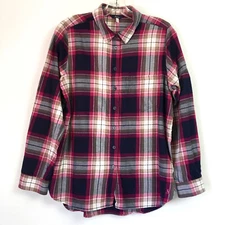 Joules Womens 8 Lorena Flannel Shirt Berrycheck Pink Blue Multi Plaid Cotton