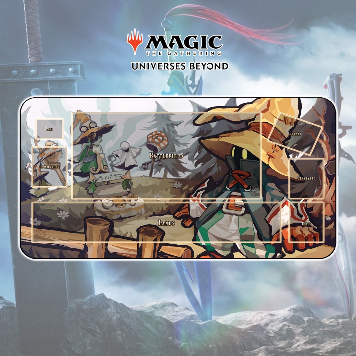 mtg final fantasy vivi playmat Ornitier Magic Burst | Playmat | Iconic Wizard Playmat with Zones Option | 24x14 | 32x16 Sizes - 32