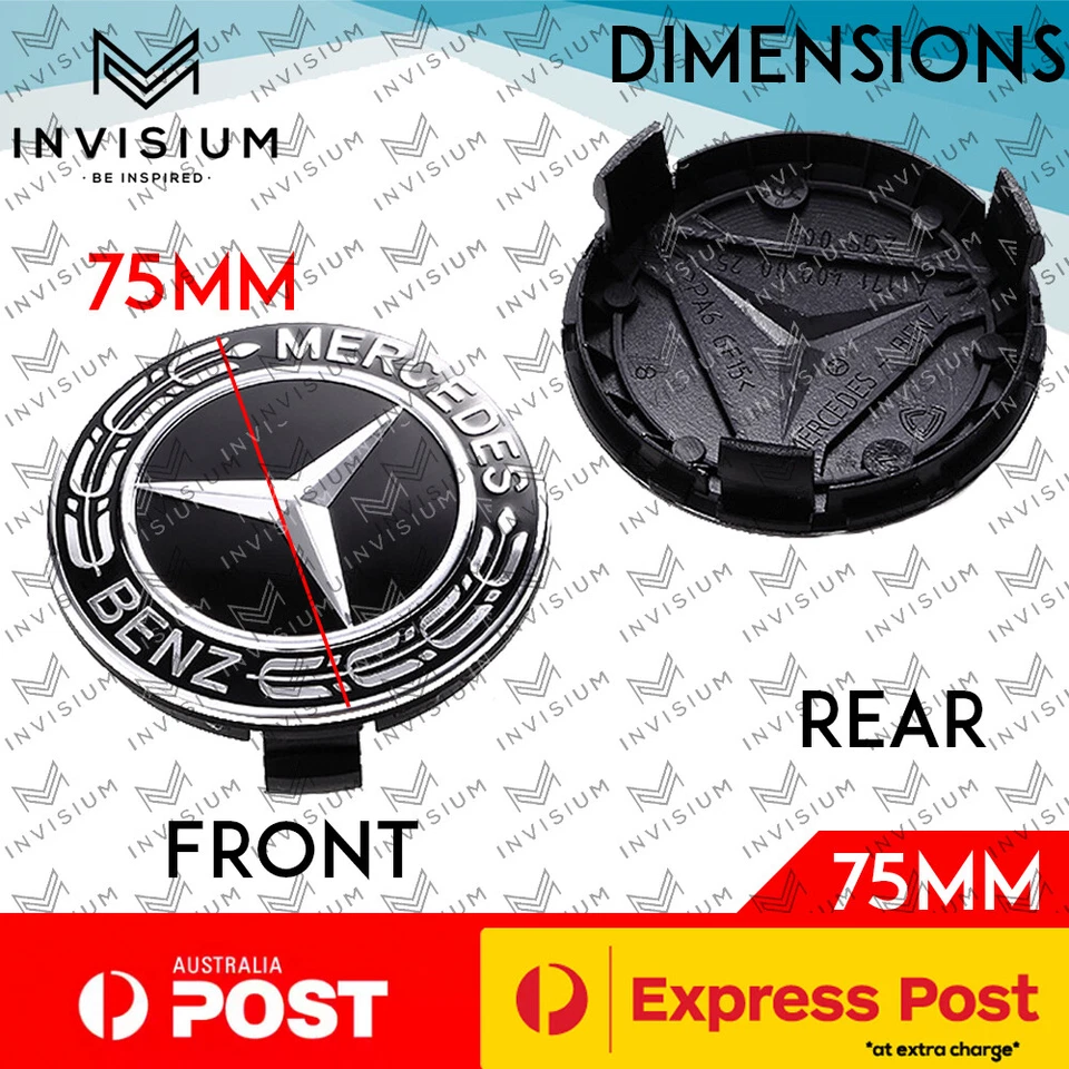 4x 75mm BLACK CHROME Wheel Centre HUB CAPS for Mercedes Benz AMG C E S  CLA GLA  - image 2 of 2