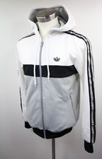 Adidas Zip Hoodie Track Jacket Mens S White Black Stripe Trefoil Patch VTG Y2K